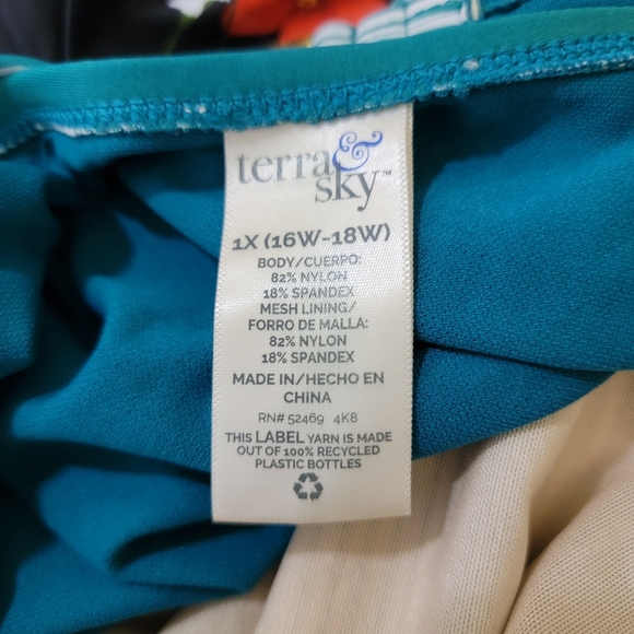 Terra Sky Green White Stripes Pleated One Piece Swimsuit 1X Underwire Resort - Picture 11 of 12